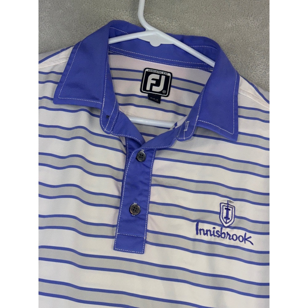 FootJoy Mens Medium Innisbrook Athletic Fit Striped Golf Polo Shirt Blue White